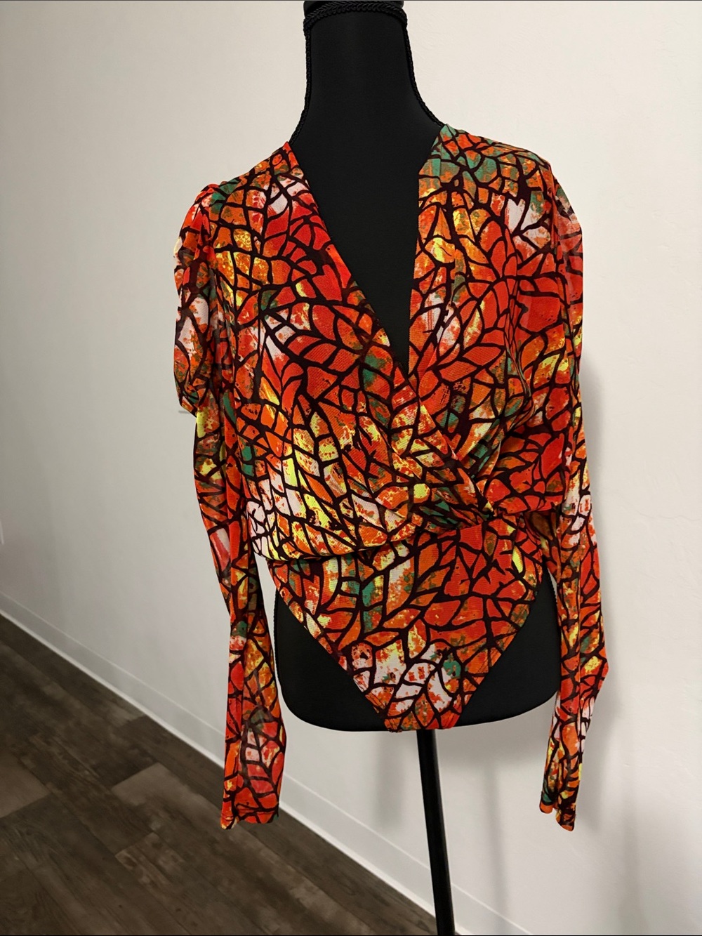 Orange Mosaic Wrap-Front Women's Blouse